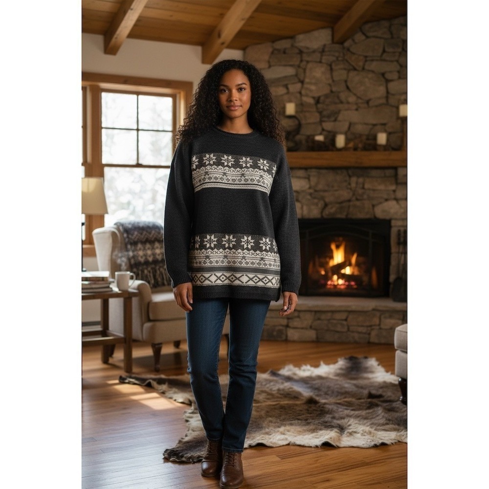 Mathias Sweater Womens 18W Gray Fair Isle Snowflake Metallic Crew Neck cabincore
